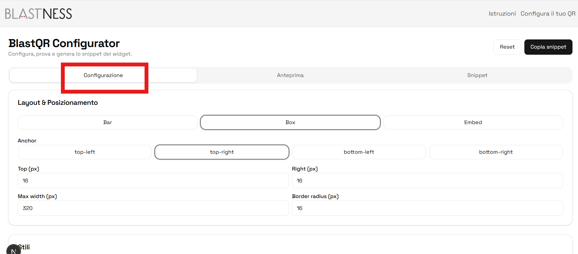 Foto sito con widget